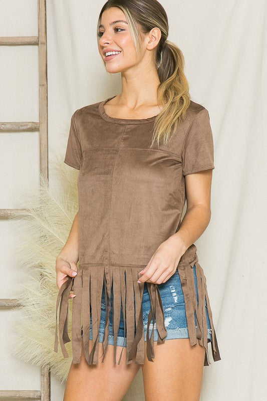 Micro Suede Fringe Top