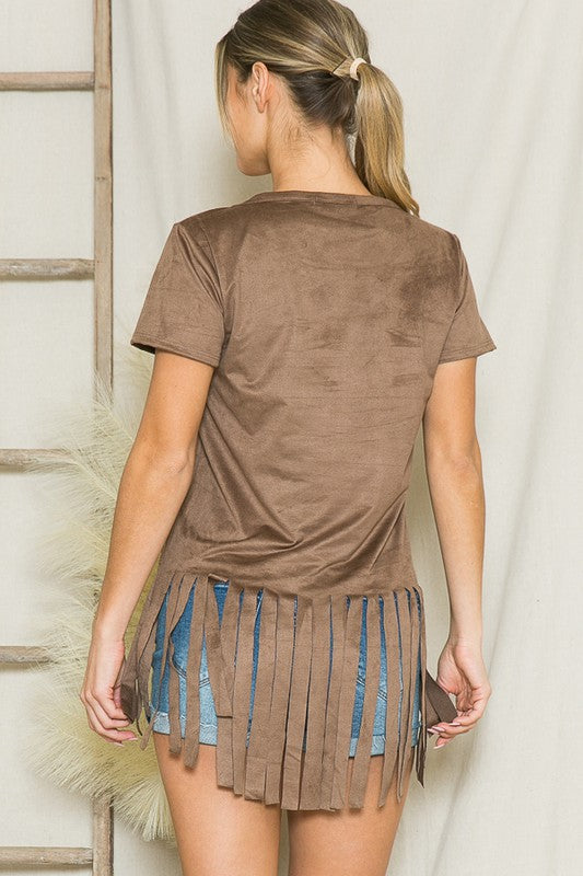 Micro Suede Fringe Top