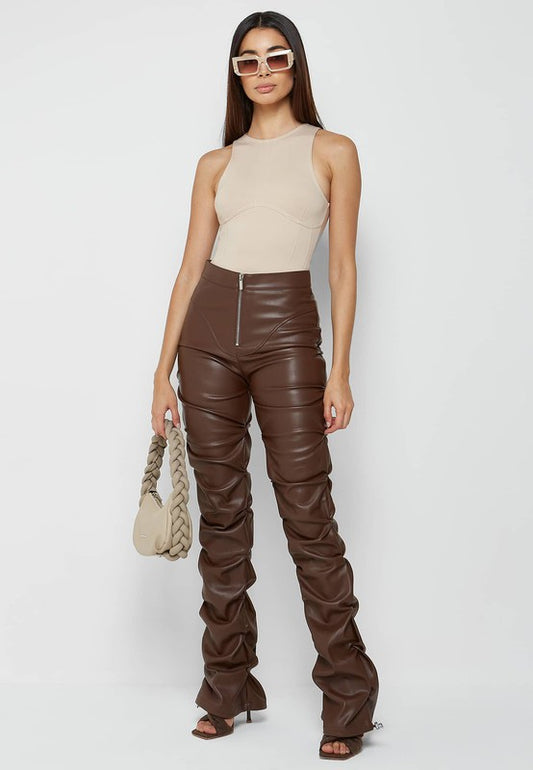 BROWN FAUX LEATHER PANTS