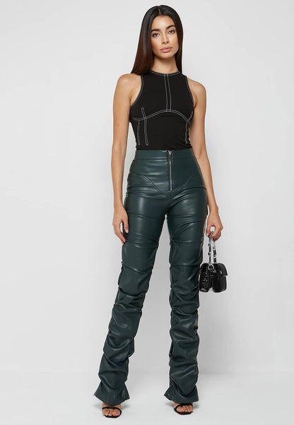 OLIVE FAUX LEATHER PANTS