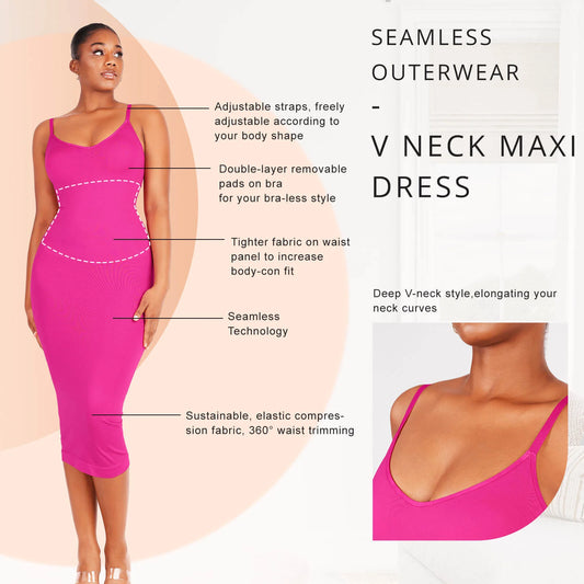 Spaghetti Strap V-neck Maxi Shaper Dress